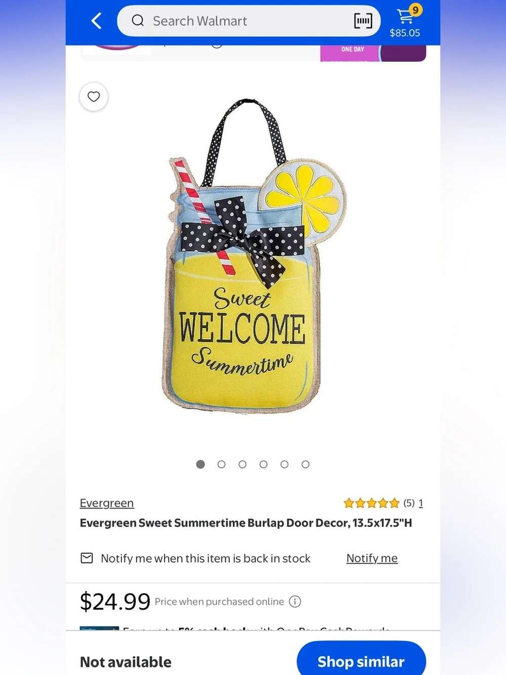 Evergreen Burlap Summertime Lemonade Welcome Sign Door Hanger